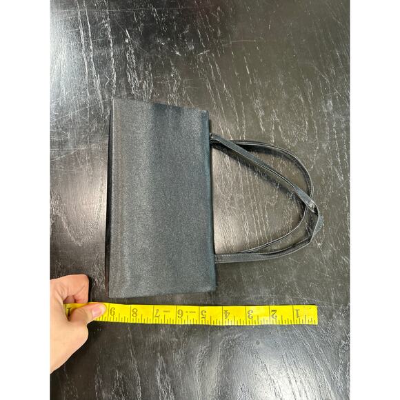 Y2K 90s- Patchwork- neutrals- mini top handle clutch bag- black trim some wear - Picture 4 of 6